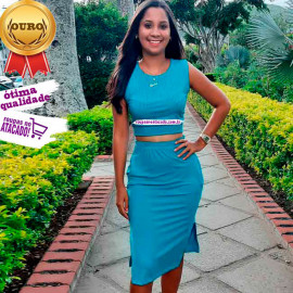 Conjunto Saia Liso Malha Canelada M