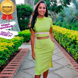 Conjunto Saia Liso Malha Canelada M