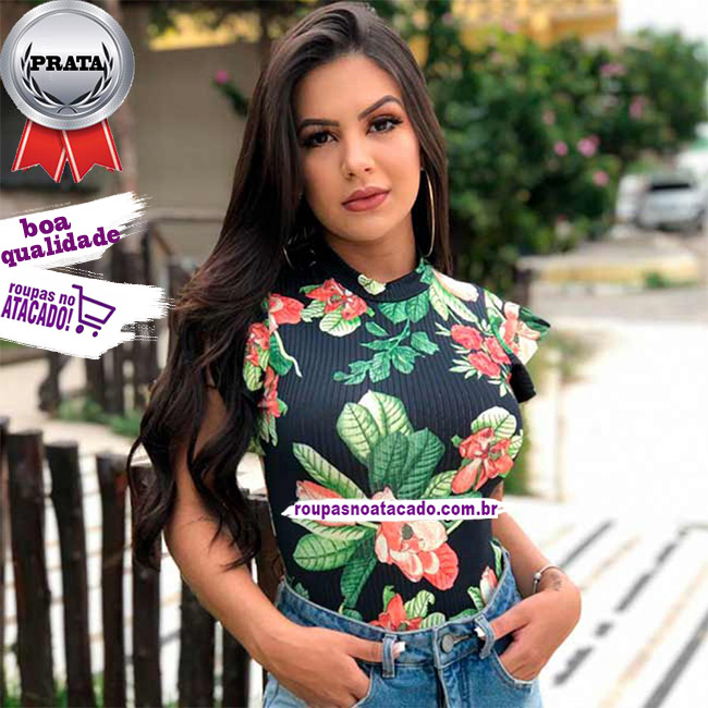 Body Malha Canelada Estampado M Body Malha Canelada Estampado M