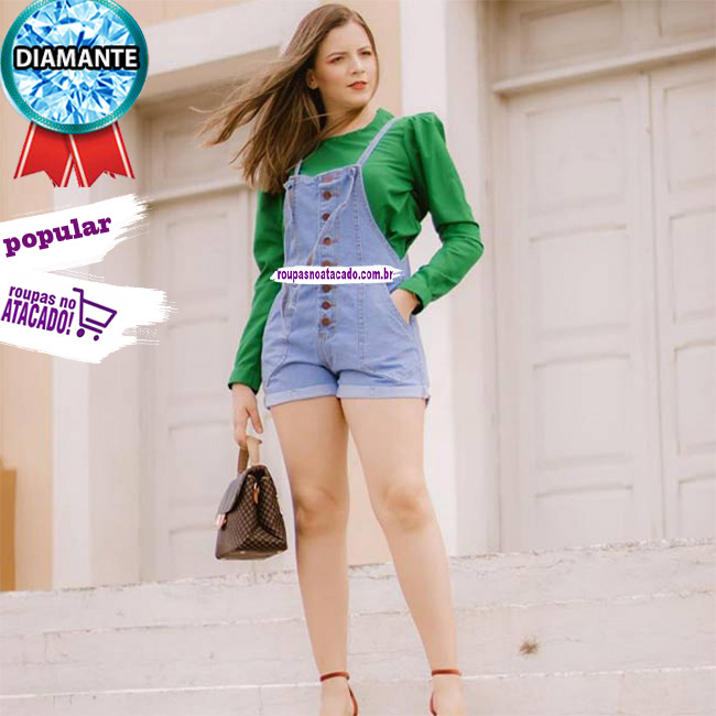 Jardineira Feminina Jeans com Botões 36 ao 44 Jardineira Feminina Jeans com Botões 36 ao 44