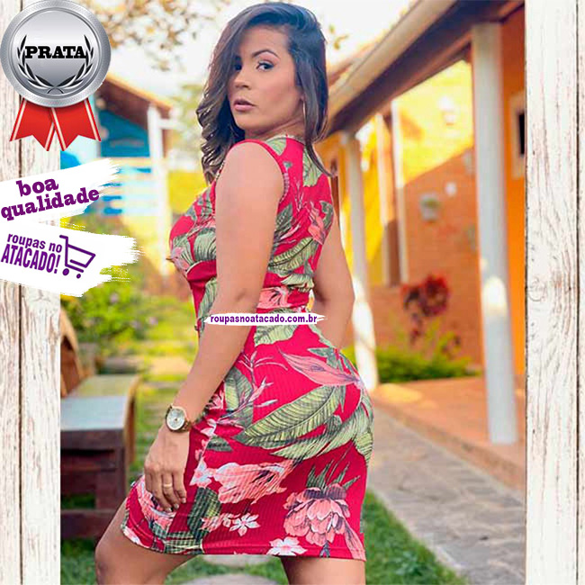 Vestido Estampado de Malha Canelada G Vestido Estampado de Malha Canelada G