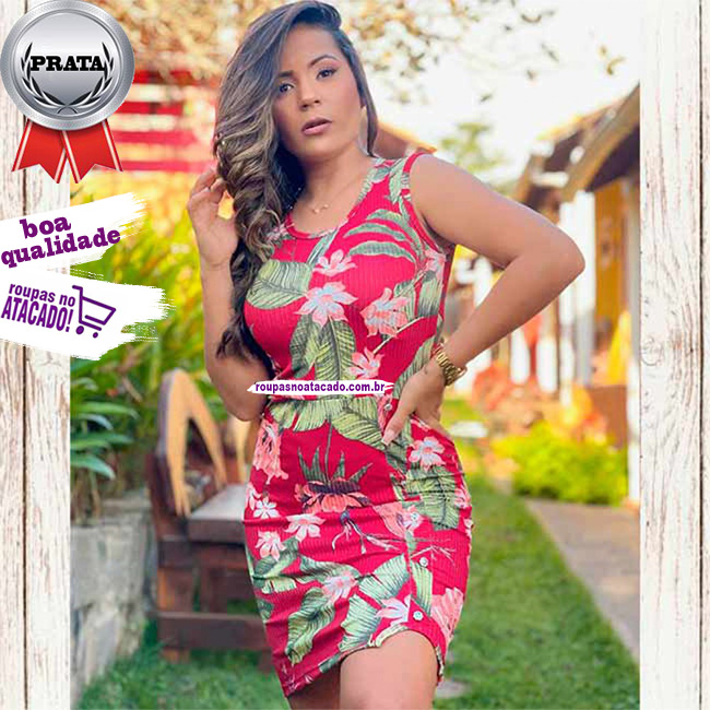 Vestido Estampado de Malha Canelada G Vestido Estampado de Malha Canelada G