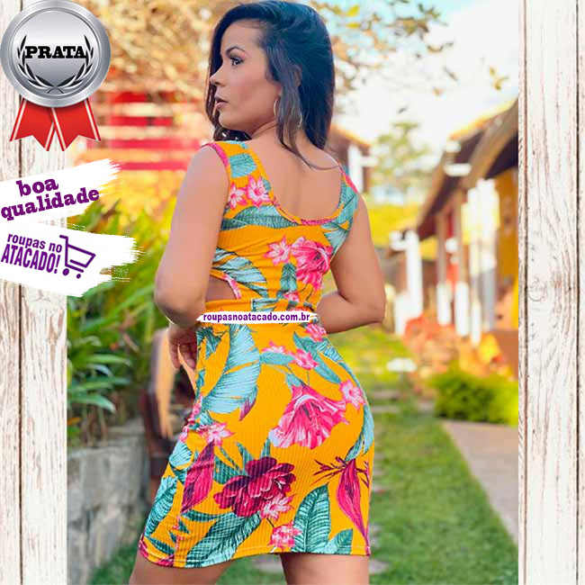Vestido Estampado de Malha Canelada G Vestido Estampado de Malha Canelada G